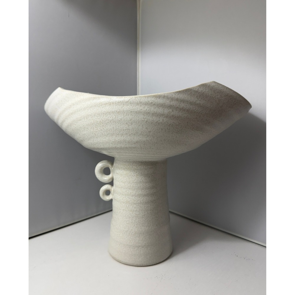 Japanese Tokoname Ikebana Vase White Modernist MCM Signed